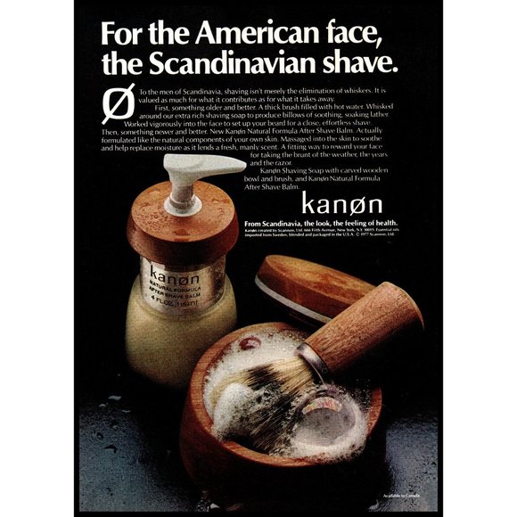 1978 Kanon Scandinavian Shave Brush Bowl Vintage Print Ad Grooming Wall Art - Picture 1 of 1